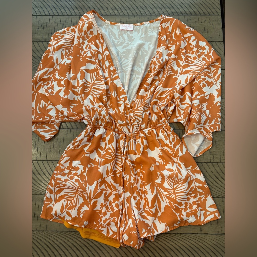 Orange Floral One-Piece Romper